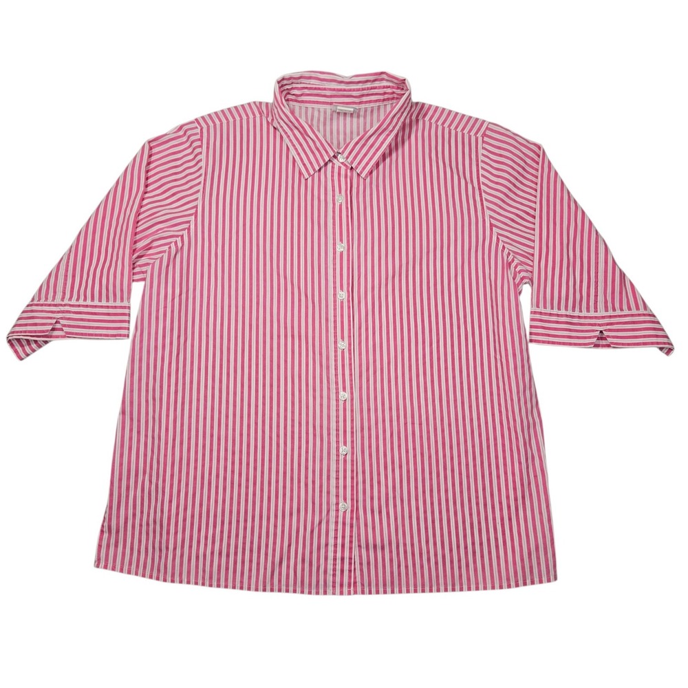American Sweetheart VTG 90s Striped Button Down Shirt Pink White Sz XL